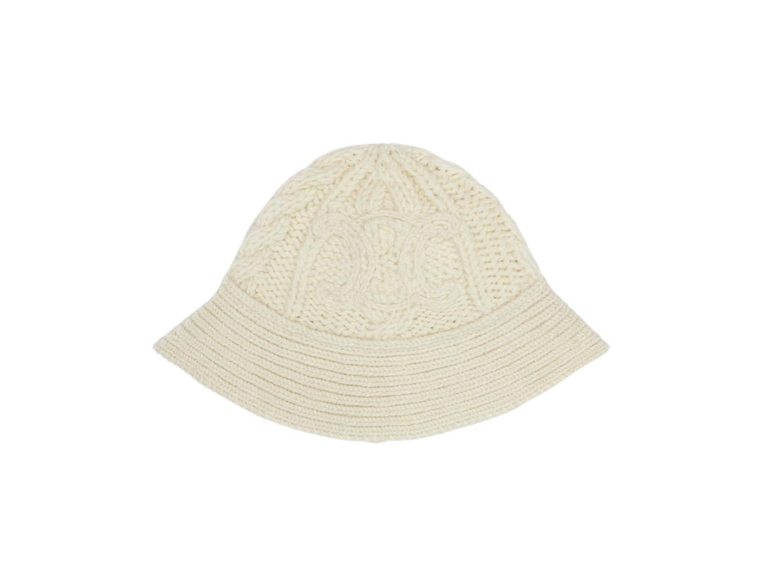 Celine Celine Cloche Hat In Triomphe Aran Alpaca Wool Off White