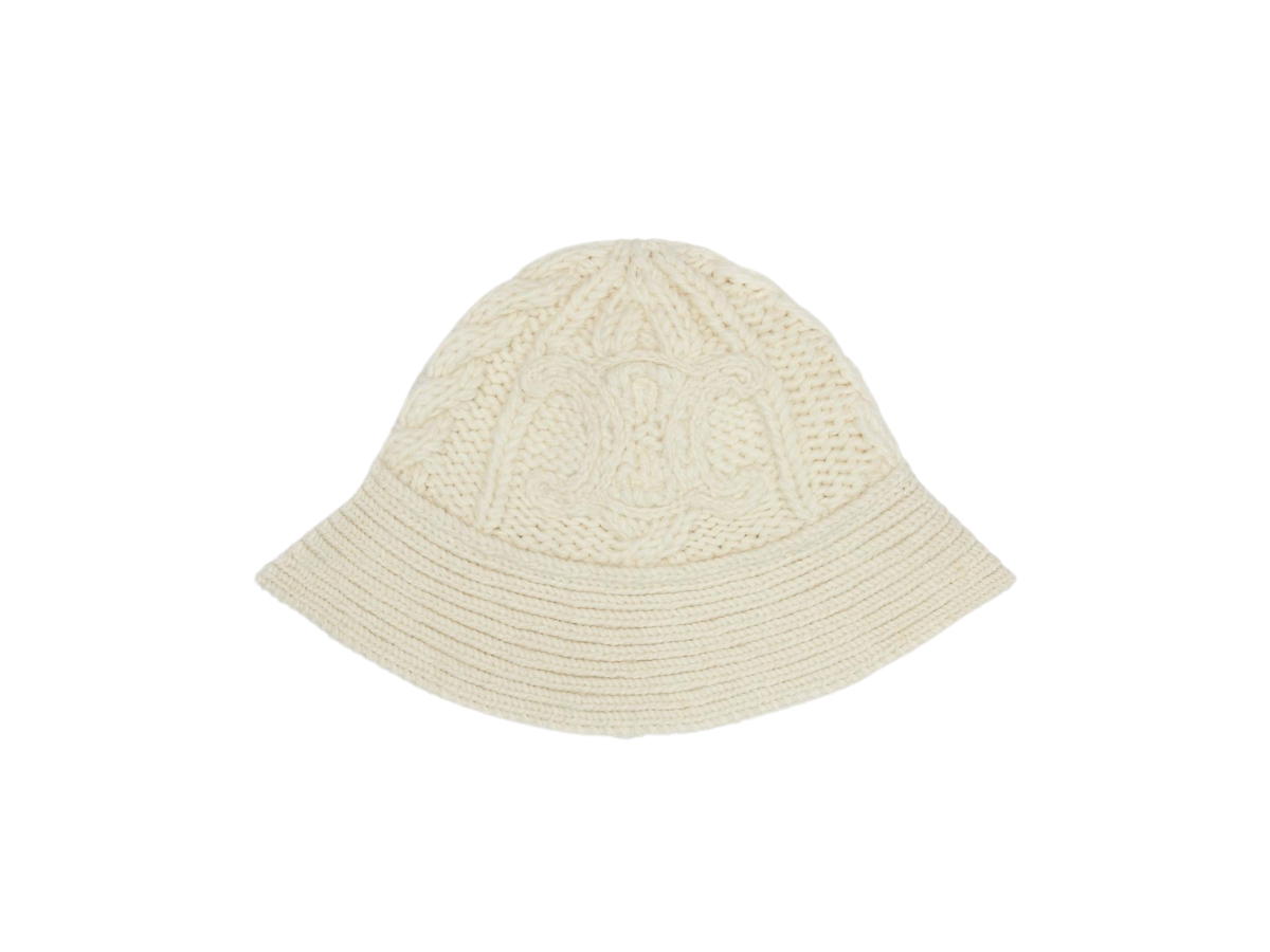 Celine Celine Cloche Hat In Triomphe Aran Alpaca Wool Off White