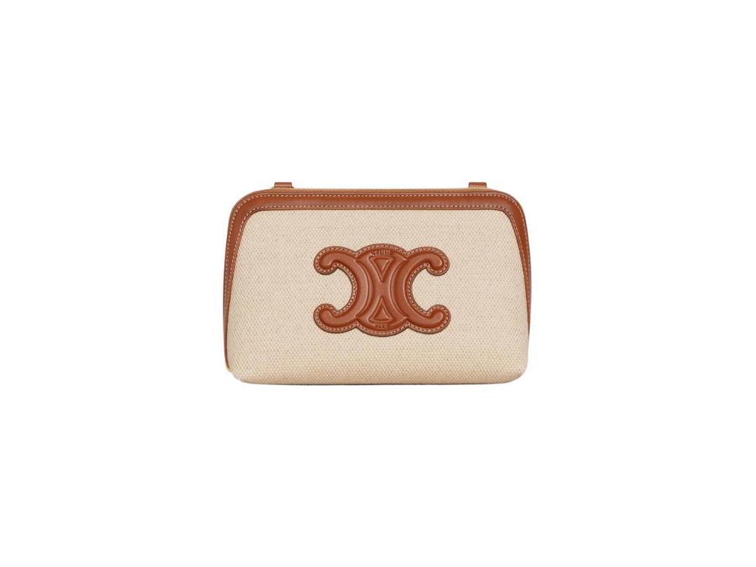Celine Celine Clutch On Chain Cuir Triomphe In Textile And Calfskin Natural Tan
