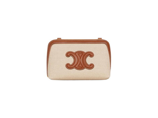 Celine Celine Clutch On Chain Cuir Triomphe In Textile And Calfskin Natural Tan - view 1