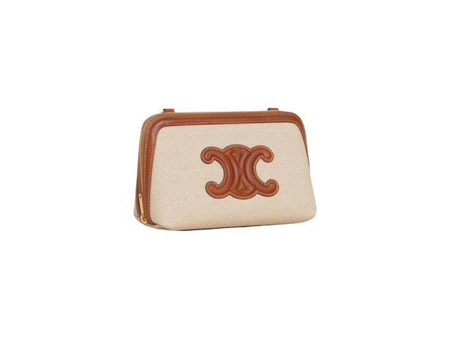 Celine Celine Clutch On Chain Cuir Triomphe In Textile And Calfskin Natural Tan - view 2