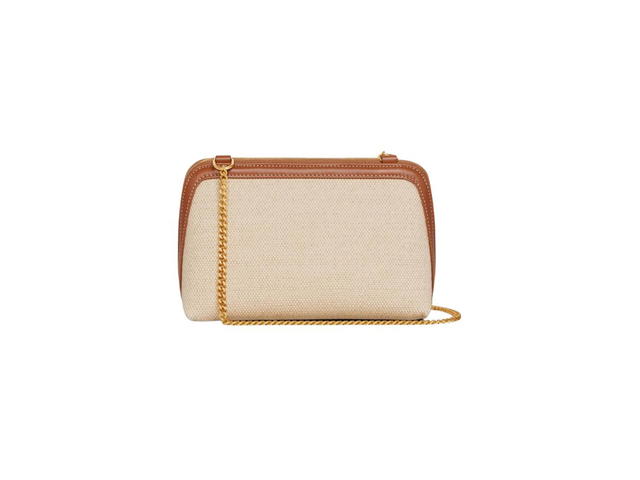 Celine Celine Clutch On Chain Cuir Triomphe In Textile And Calfskin Natural Tan - view 3