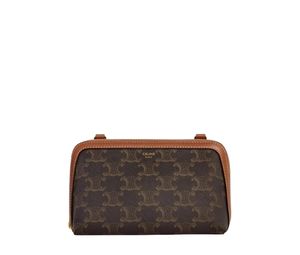 Buy Celine Clutch With Chain In Triomphe Canvas And Lambskin With Gold Finishing Tan at Sasom – Authentic and Ready to Ship