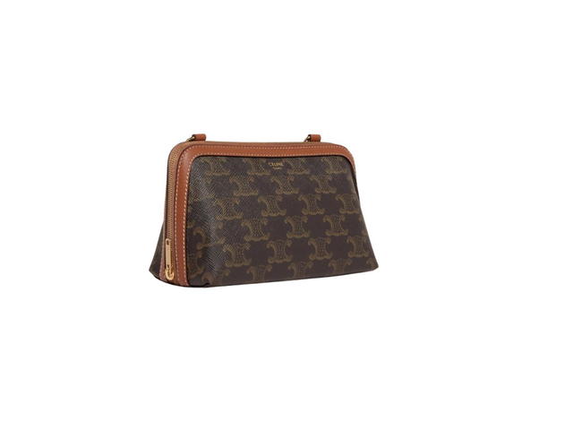 Celine Celine Clutch With Chain In Triomphe Canvas And Lambskin With Gold Finishing Tan - view 2