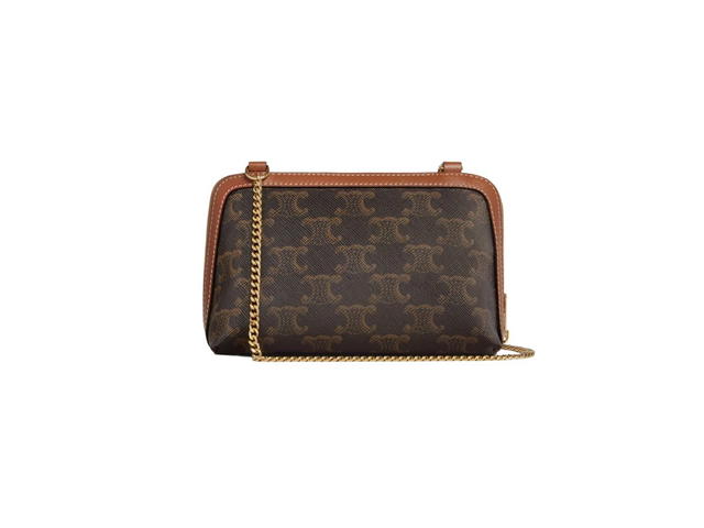 Celine Celine Clutch With Chain In Triomphe Canvas And Lambskin With Gold Finishing Tan - view 3