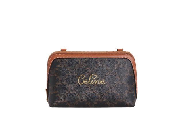 Celine Celine Clutch With Chain In Triomphe Canvas And Lambskin With Embroidered Celine Gold Finishing Tan - view 1
