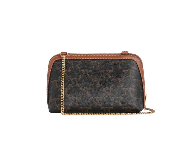Celine Celine Clutch With Chain In Triomphe Canvas And Lambskin With Embroidered Celine Gold Finishing Tan - view 2