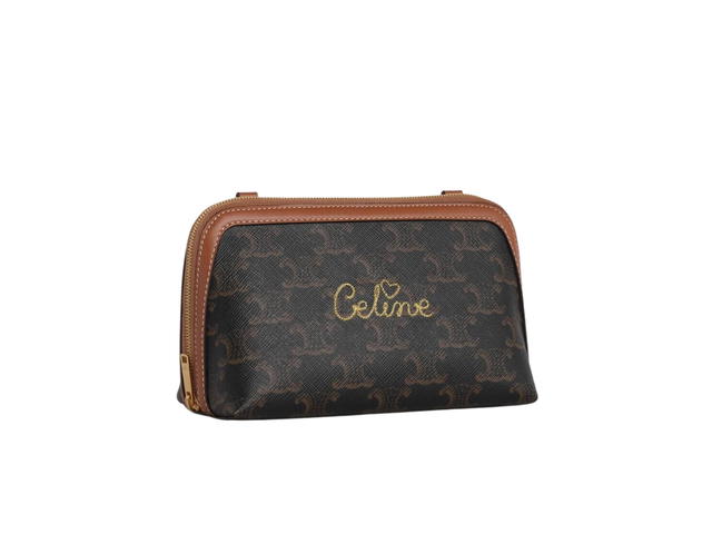 Celine Celine Clutch With Chain In Triomphe Canvas And Lambskin With Embroidered Celine Gold Finishing Tan - view 3