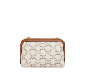 Buy Celine Clutch With Chain In Triomphe Canvas And Lambskin With Gold Finishing White Tan at Sasom – Authentic and Ready to Ship