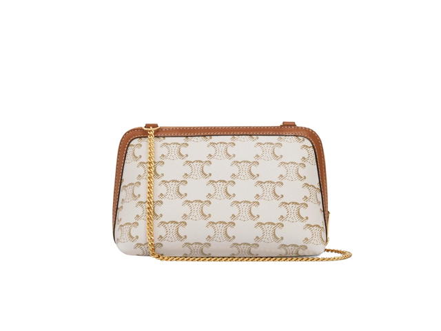 Celine Celine Clutch With Chain In Triomphe Canvas And Lambskin With Gold Finishing White Tan - view 2