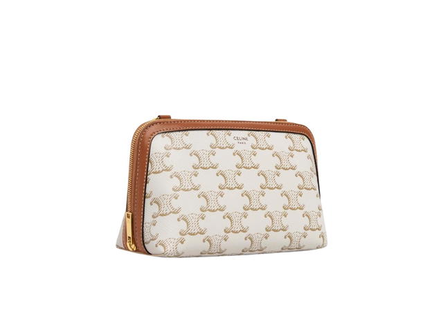 Celine Celine Clutch With Chain In Triomphe Canvas And Lambskin With Gold Finishing White Tan - view 3