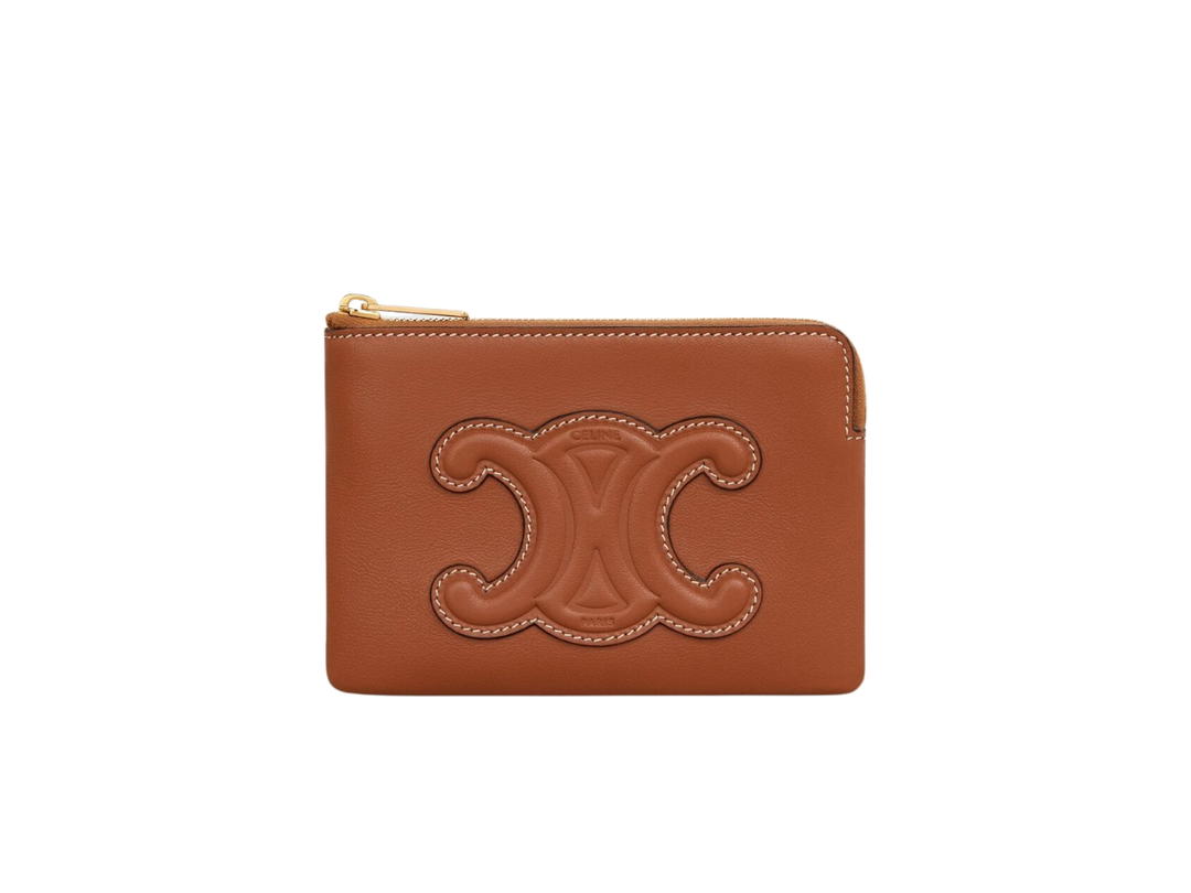 Celine Celine Coin And Card Pouch Cuir Triomphe In Smooth Calfskin With Gold Finishing Tan