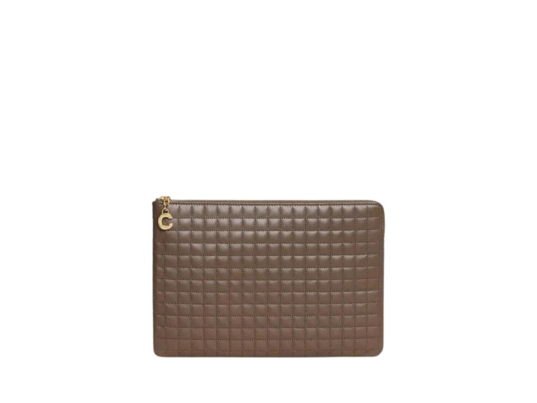 Celine Celine Coin And Card Pouch In Quilt Calf Leather With Gold Finishing Khaki