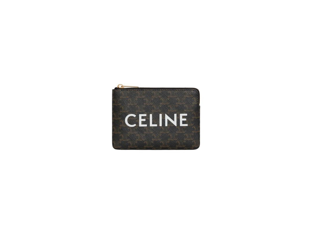 Celine Celine Coin And Card Pouch In Triomphe Canvas With Gold Finishing Black