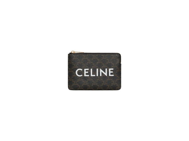 Celine Celine Coin And Card Pouch In Triomphe Canvas With Gold Finishing Black - view 1