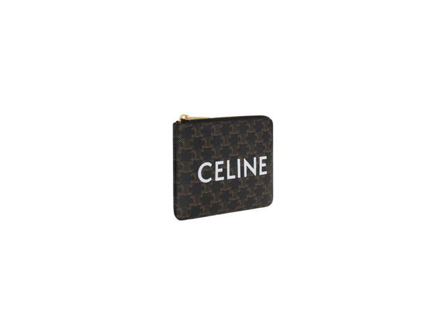 Celine Celine Coin And Card Pouch In Triomphe Canvas With Gold Finishing Black - view 2