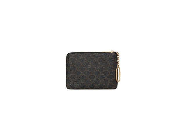 Celine Celine Coin And Card Pouch In Triomphe Canvas With Gold Finishing Black - view 3