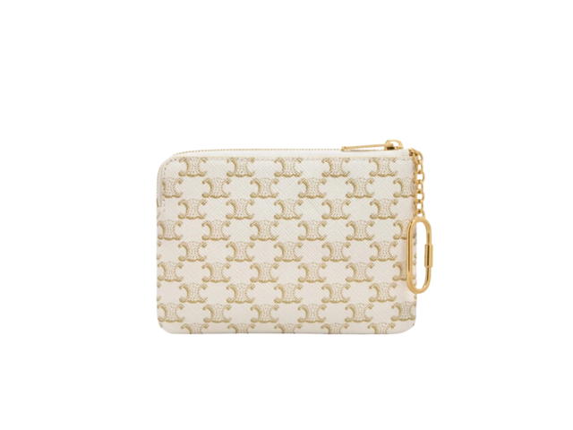 Celine Celine Coin and Card Pouch In Triomphe Canvas With Gold Finishing White - view 2