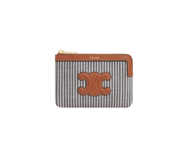 Celine Celine Coin Pouch In Striped Textile And Calfskin With Gold Tone Hardware Navy Blue - view 1
