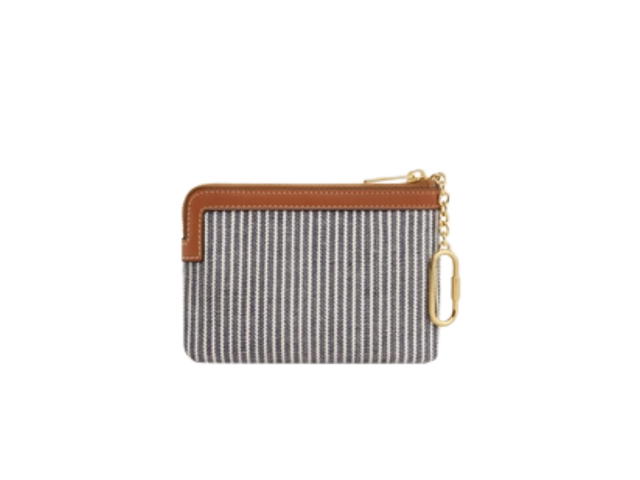 Celine Celine Coin Pouch In Striped Textile And Calfskin With Gold Tone Hardware Navy Blue - view 3