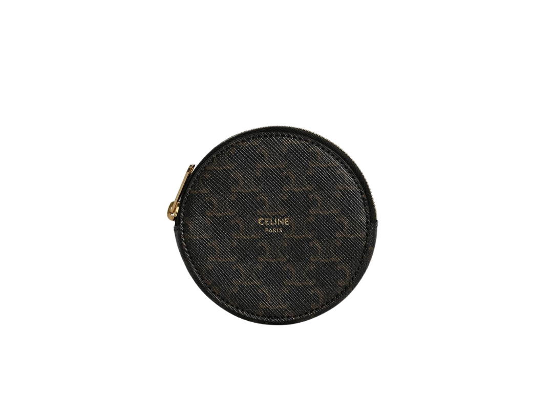 Celine Celine Coin Purse In Triomphe Canvas With Gold Finish Black