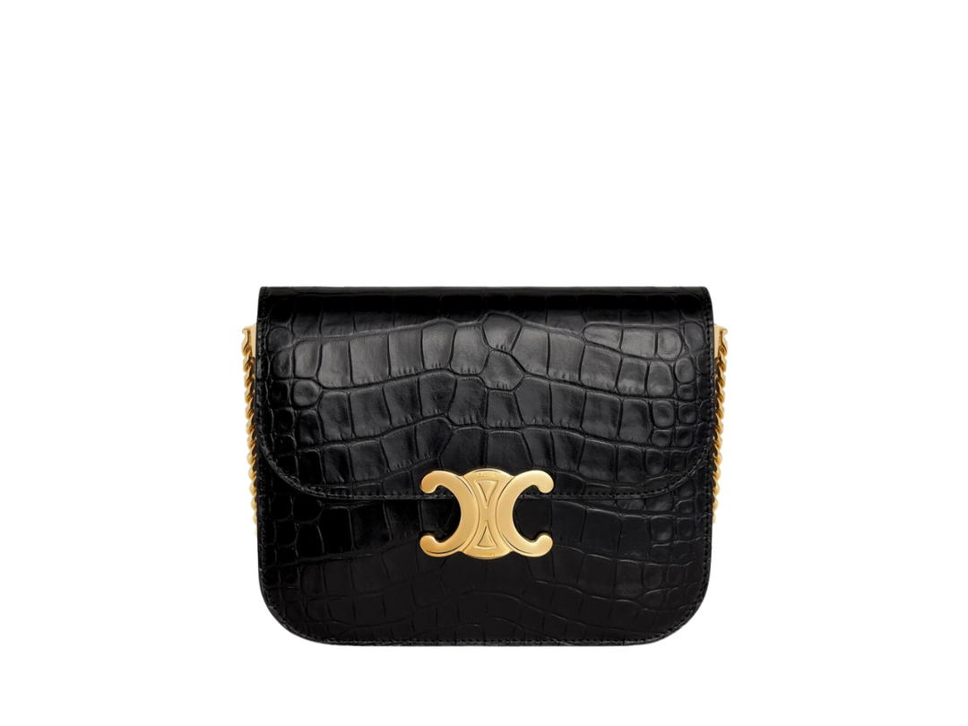 Celine Celine College Triomphe Bag In Niloticus Crocodile With Gold Finishing Black