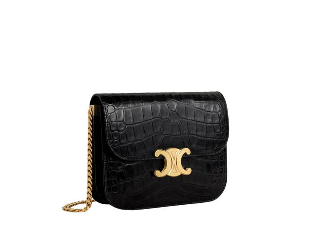 Celine Celine College Triomphe Bag In Niloticus Crocodile With Gold Finishing Black - view 3