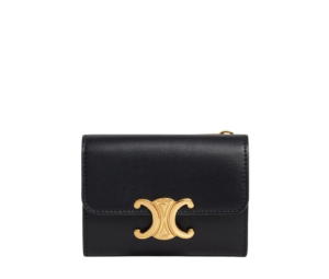 Buy Celine Compact Wallet With Coin Triomphe In Shiny Calfskin With Gold Finishing Black at Sasom – Authentic and Ready to Ship