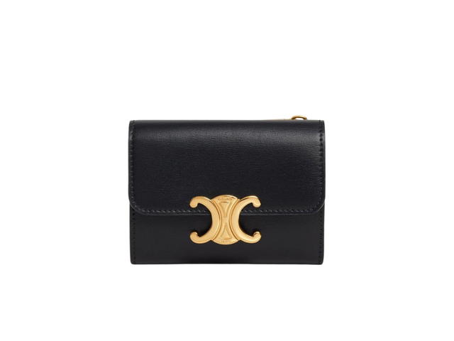 Celine Celine Compact Wallet With Coin Triomphe In Shiny Calfskin With Gold Finishing Black - view 1