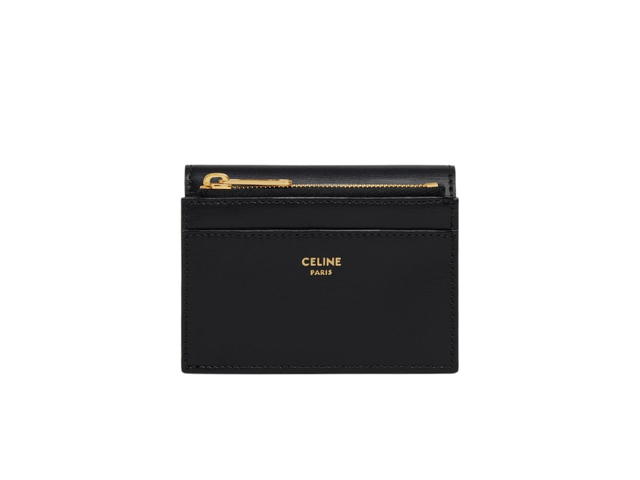 Celine Celine Compact Wallet With Coin Triomphe In Shiny Calfskin With Gold Finishing Black - view 2