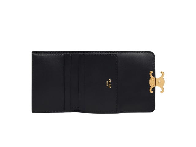 Celine Celine Compact Wallet With Coin Triomphe In Shiny Calfskin With Gold Finishing Black - view 3