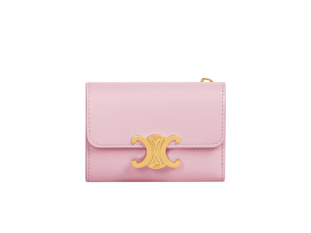 Celine Celine Compact Wallet With Coin Triomphe In Shiny Calfskin With Gold Finishing Light Pink