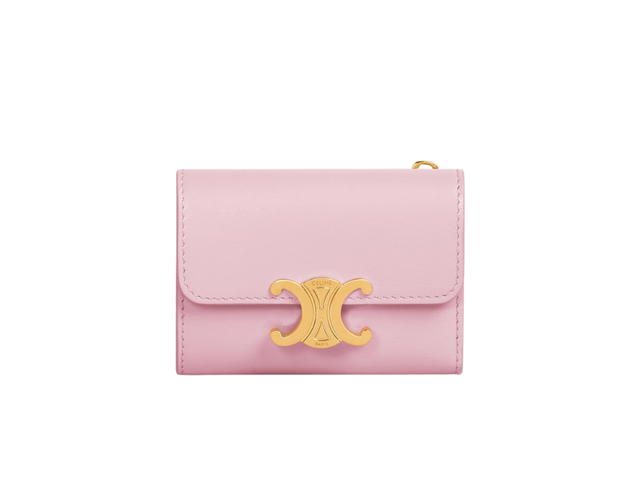 Celine Celine Compact Wallet With Coin Triomphe In Shiny Calfskin With Gold Finishing Light Pink - view 1