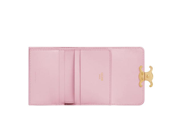 Celine Celine Compact Wallet With Coin Triomphe In Shiny Calfskin With Gold Finishing Light Pink - view 3