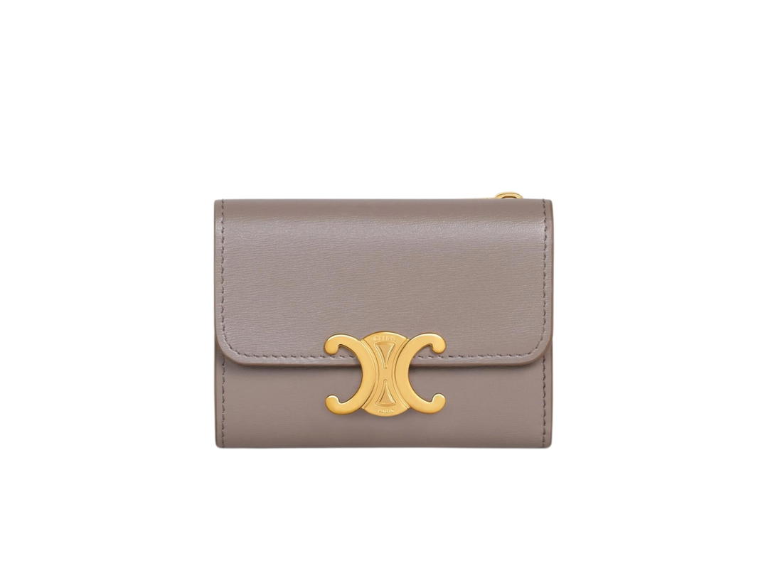 Celine Celine Compact Wallet With Coin Triomphe In Shiny Calfskin With Gold Finishing Pebble