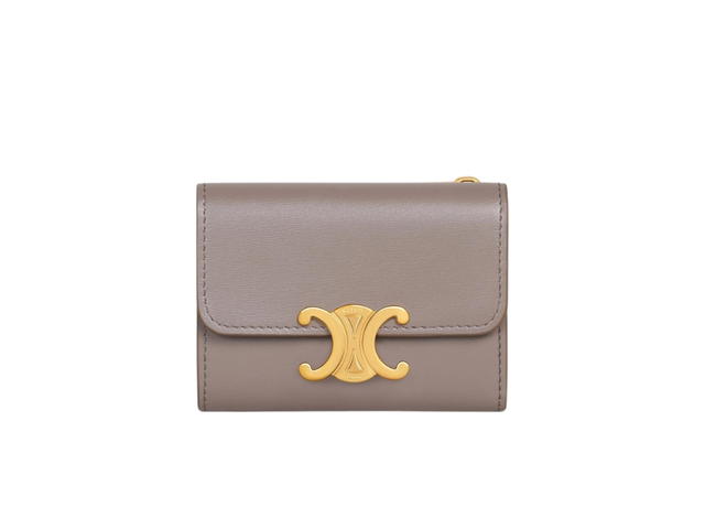 Celine Celine Compact Wallet With Coin Triomphe In Shiny Calfskin With Gold Finishing Pebble - view 1