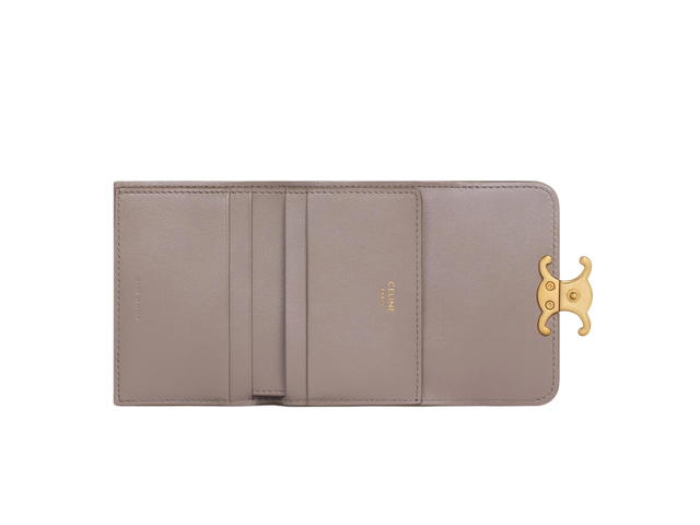 Celine Celine Compact Wallet With Coin Triomphe In Shiny Calfskin With Gold Finishing Pebble - view 3