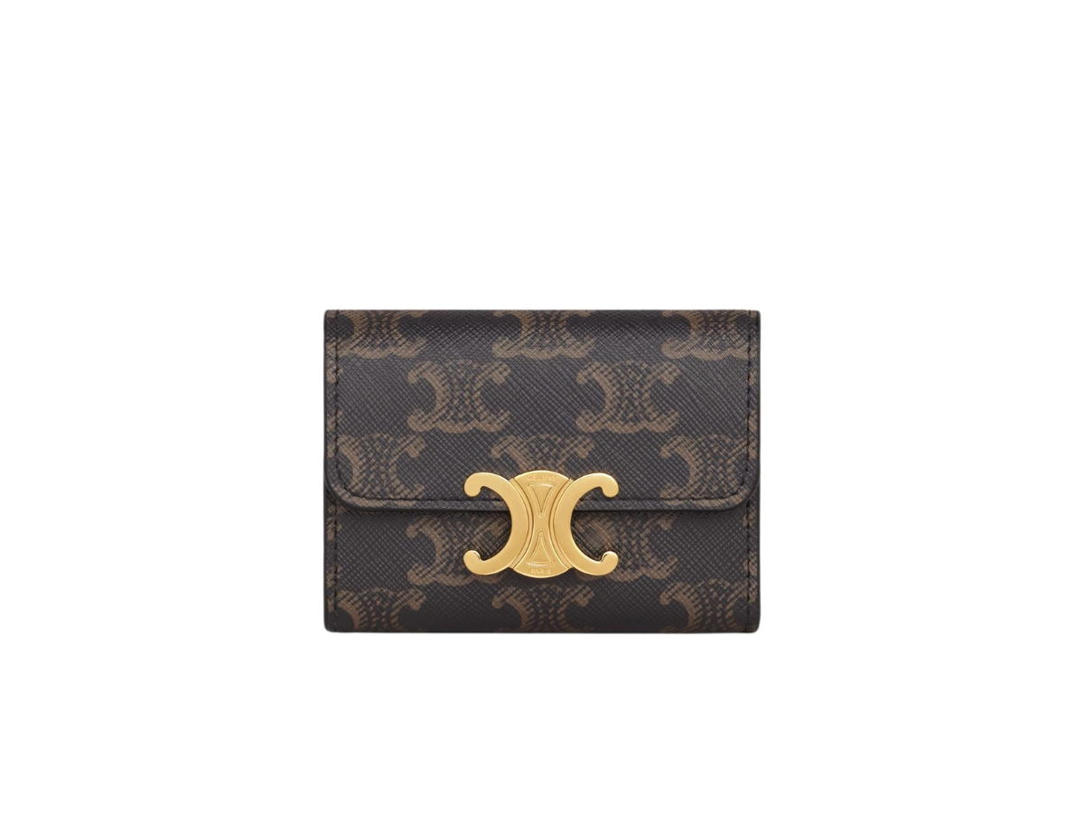 Celine Celine Compact Wallet With Coin Triomphe In Triomphe Canvas With Gold Finishing Tan