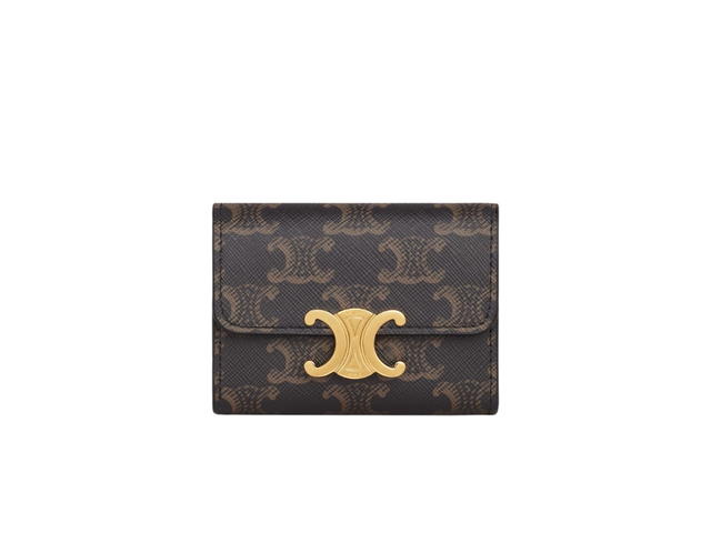 Celine Celine Compact Wallet With Coin Triomphe In Triomphe Canvas With Gold Finishing Tan - view 1