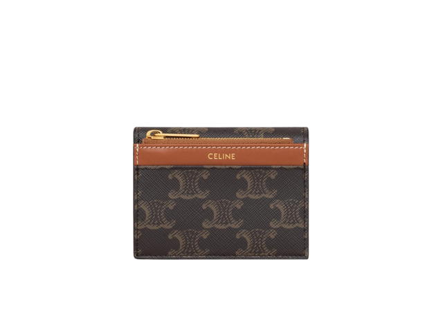 Celine Celine Compact Wallet With Coin Triomphe In Triomphe Canvas With Gold Finishing Tan - view 2