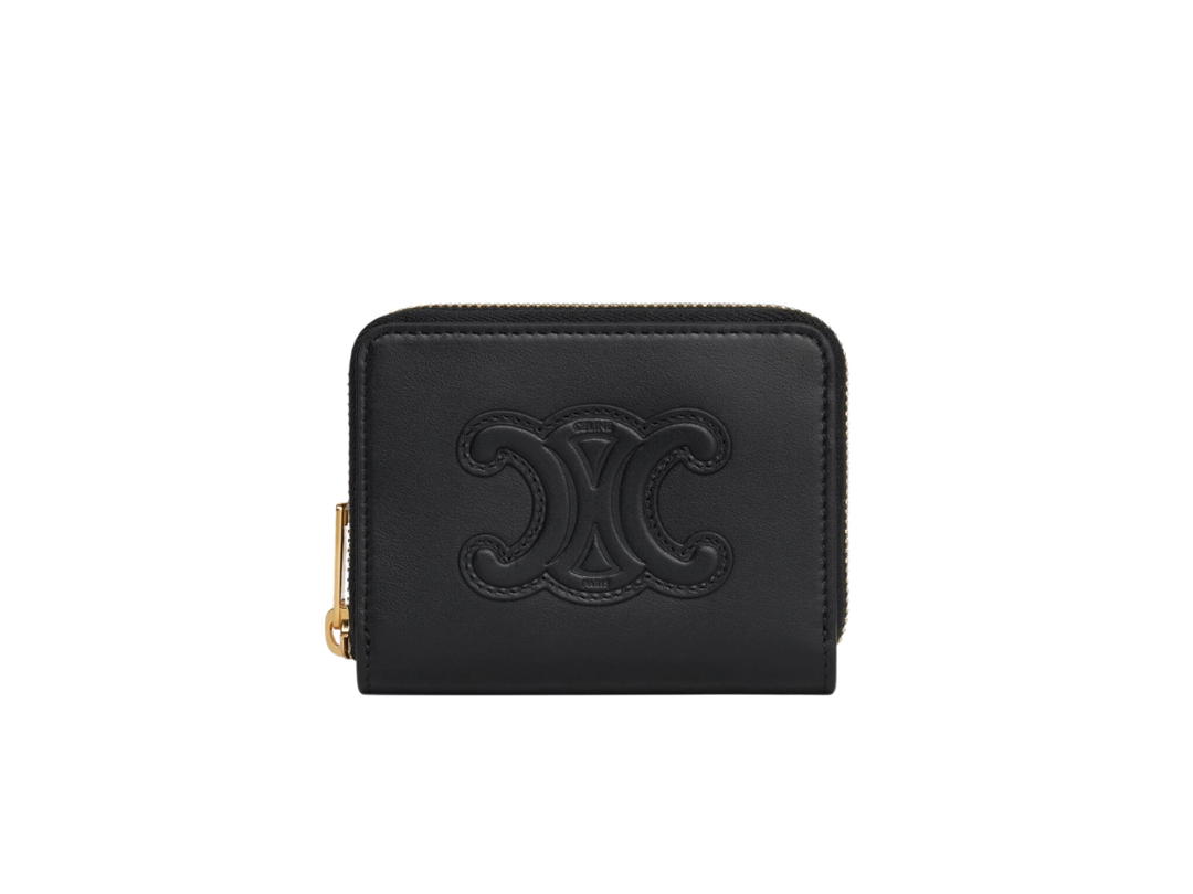 Celine Celine Compact Zipped Wallet Cuir Triomphe In Smooth Calfskin With Gold Finishing Black