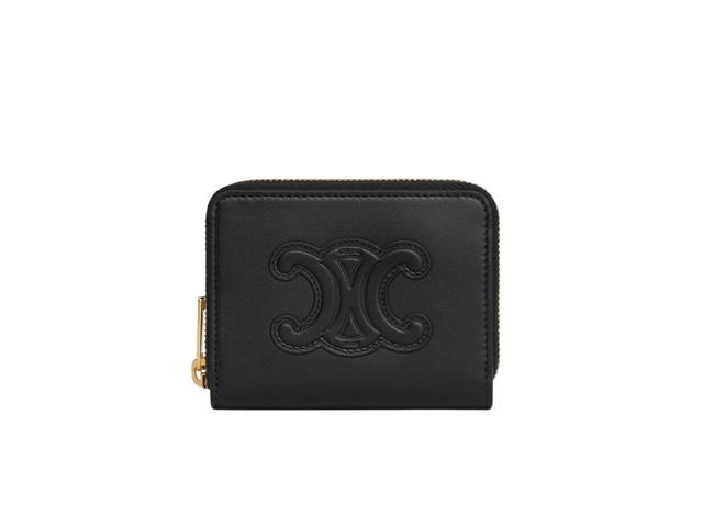 Celine Celine Compact Zipped Wallet Cuir Triomphe In Smooth Calfskin With Gold Finishing Black - view 1