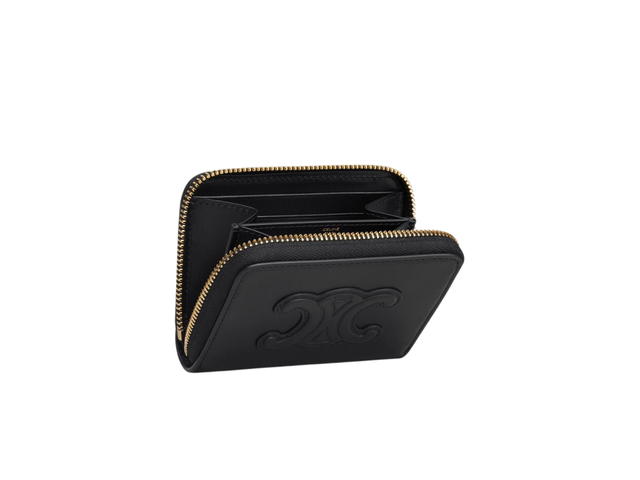Celine Celine Compact Zipped Wallet Cuir Triomphe In Smooth Calfskin With Gold Finishing Black - view 3
