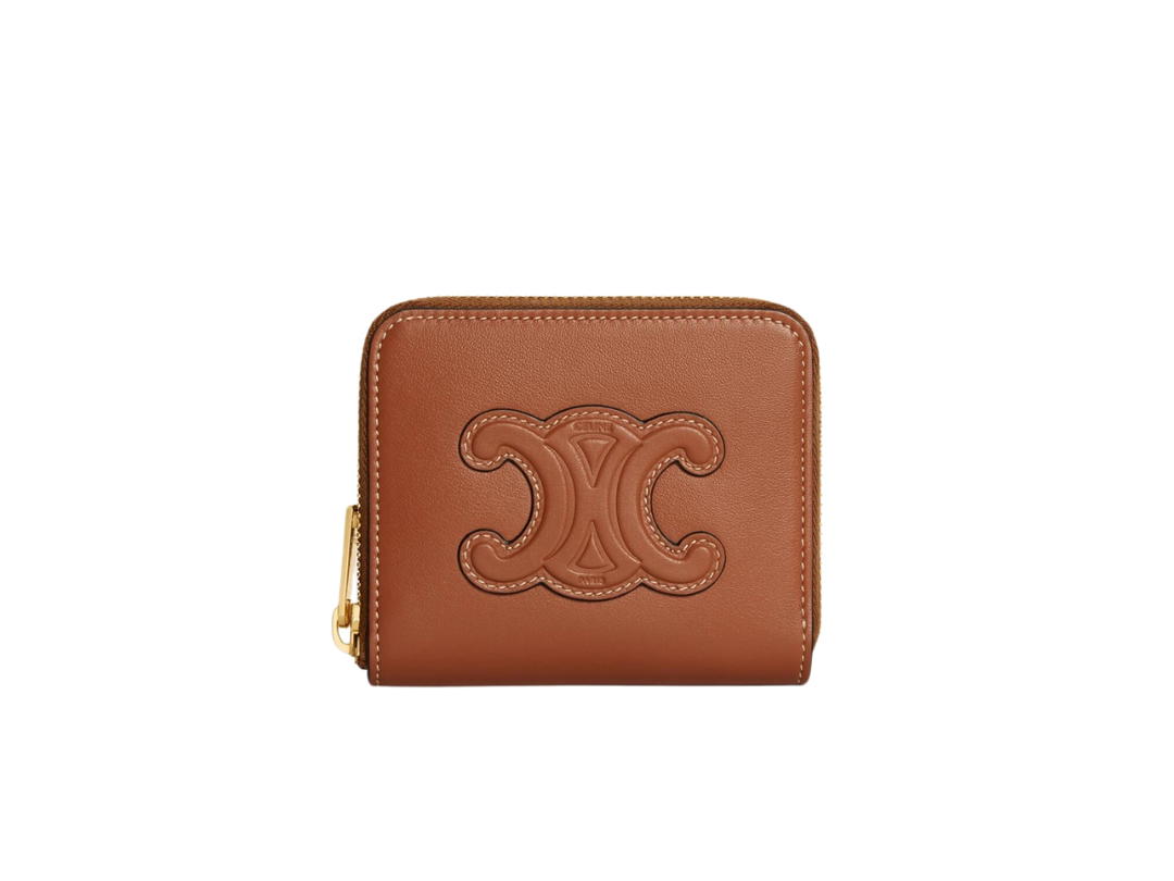 Celine Celine Compact Zipped Wallet Cuir Triomphe In Smooth Calfskin With Gold Finishing Tan