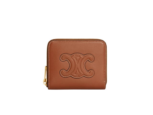 Celine Celine Compact Zipped Wallet Cuir Triomphe In Smooth Calfskin With Gold Finishing Tan - view 1
