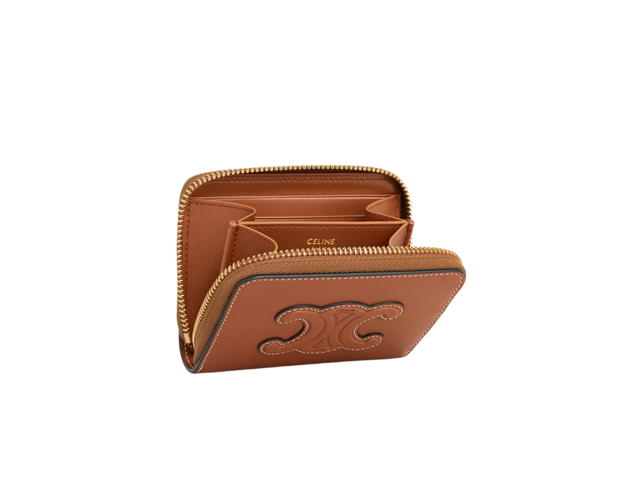 Celine Celine Compact Zipped Wallet Cuir Triomphe In Smooth Calfskin With Gold Finishing Tan - view 3