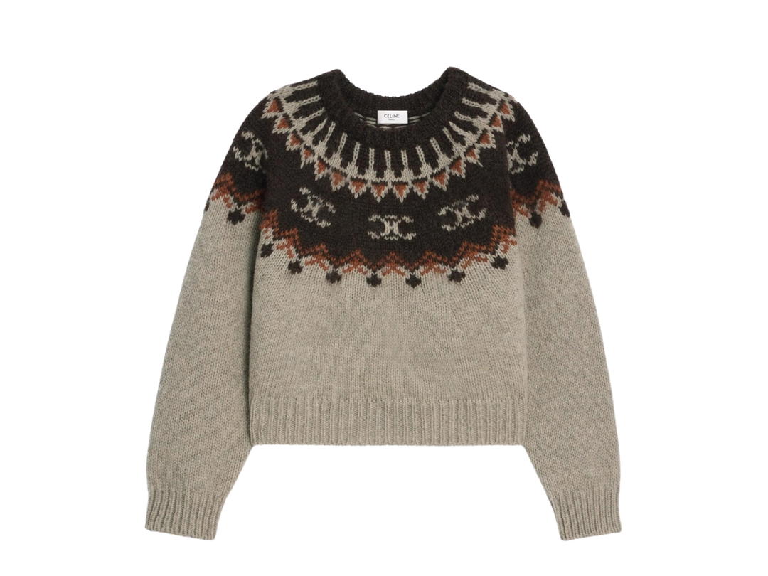 Celine Celine Crew Neck Sweater In Triomphe Fair Isle Wool Medium Grey