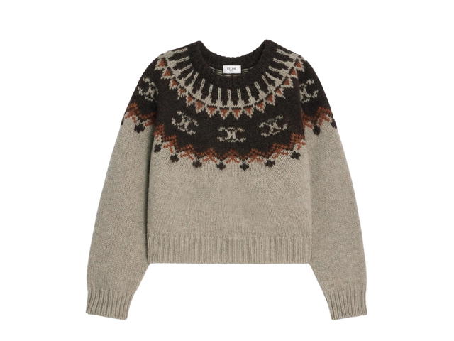 Celine Celine Crew Neck Sweater In Triomphe Fair Isle Wool Medium Grey - view 1