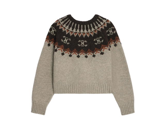 Celine Celine Crew Neck Sweater In Triomphe Fair Isle Wool Medium Grey - view 2