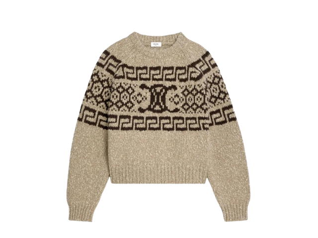 Celine Celine Crew Neck Sweater In Triomphe Fair Isle Wool Taupe - view 1